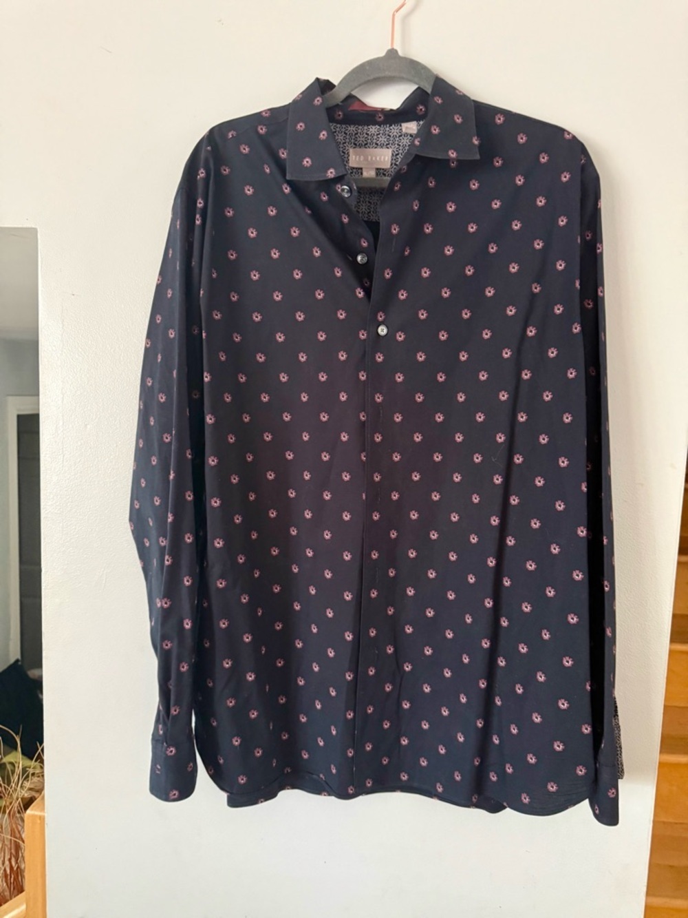 Ted Baker London Micro-Print Button-Down Shirt - Black/Purple - Size XL